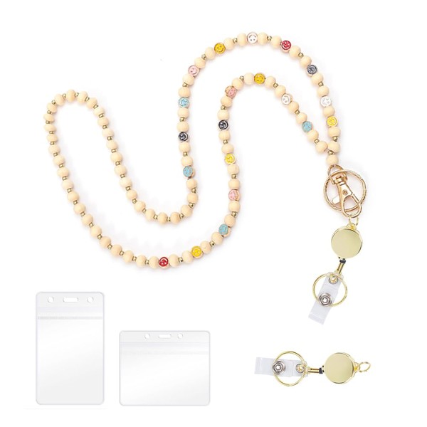 XFSRG Elegant ID Card Holder with Ribbon and Wooden Beads