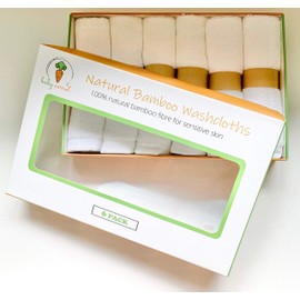 Super soft Hypoallergenic Absorbent Natural Bamboo 6 pack Eco-friendly Baby and Adult Towel Washcloths White 10x10 inches by Baby Carrot