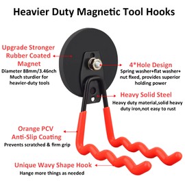 ULIBERMAGNET Heavy Duty Large Magnet Hooks,Strong Magnetic Wave Hook for Hose,Jig Saw,Circular Saw,Workshop Organization,2 Pack Magnetic Tool for Hammer Drill,Garden Tool(3.46inch/Orange)