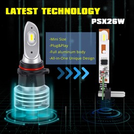 Alla Lighting PG18.5d-3 base 8000K Ice Blue 5200Lms 12278 PSX26W LED Fog or Daytime Running Lights Bulbs H28W 12278C1 12V DRL Can bus Error Free Xtreme Super Bright