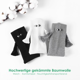 PRAOAHEI 2 Pairs of Magnetic Socks with Hands 42-46 for Men Hand in Hand Socks with Magnetic Arms Funny Silly Gifts Father's Day Birthday Dad Husband Friend Family Partner Couple, Black+white