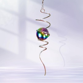 Goollyrusim Gazing Ball Spiral Tail with Multi Color Stainless Steel Orb, Wind Spinners Stabilizer, Spiral Tail Wind Spinner, Outdoor Hanging Decoration for Garden Yard Patio Christmas Decor 13inch