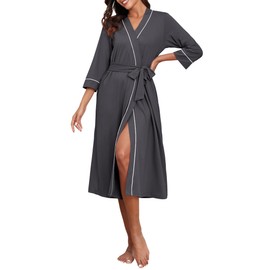 PrinStory Womens Robe Long Kint Bathrobe Lightweight Soft Robes Ladies Bath Robe Dark Gray-L
