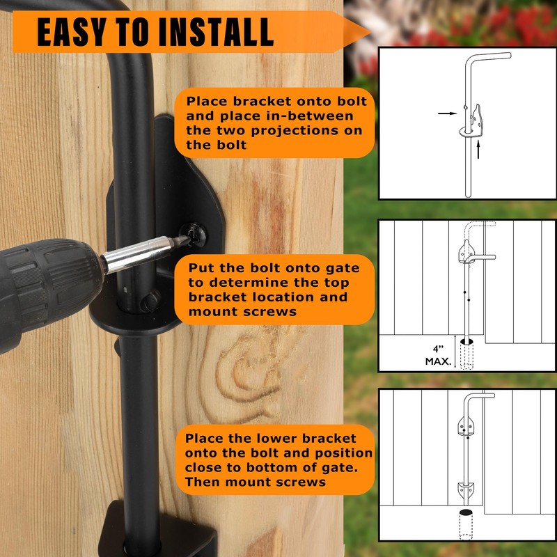 DJSUNPACKING 12" Heavy Duty Cane Bolt Gate Drop Rod-Steel Gate