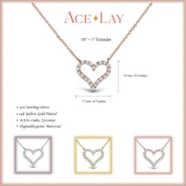 AceLay 14k Gold Plated Sterling Silver Heart Necklaces For Women Filled With CZ Stones | Women's Jewelry Love Pendant Necklace (Rose Gold)
