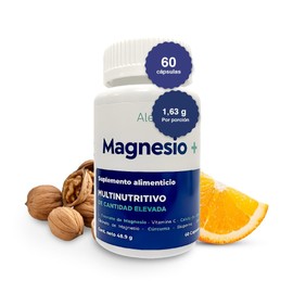 Aleria Magnesio+ | L-Treonato y Glicinato de Magnesio Puro 500 mg - Fórmula Avanzada con Vitamina C, Zinc & Bioperina | Absorción Superior | Sin Gluten/Lactosa | NON-GMO | 60 Cápsulas de origen natural