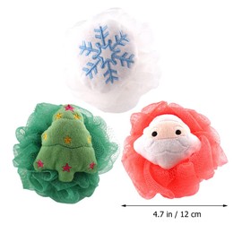 KALLORY 3 Unids Baño De Navidad Loofah Papá Noel Árbol De Navidad Malla Puf Bola Ducha Esponja Depurador Corporal Para Baño Cuerpo Puff Depuradores Para Piel Exfoliante 12X12Cm Colores Variados