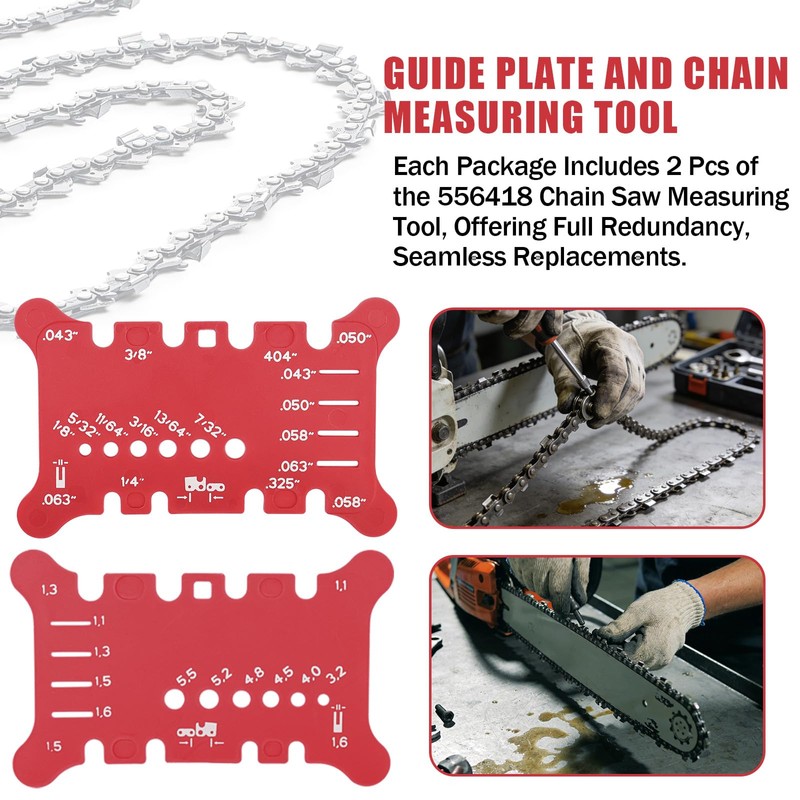 Chainsaw Chain Measuring Tool for Pitch, Gauge, Bar Groove And