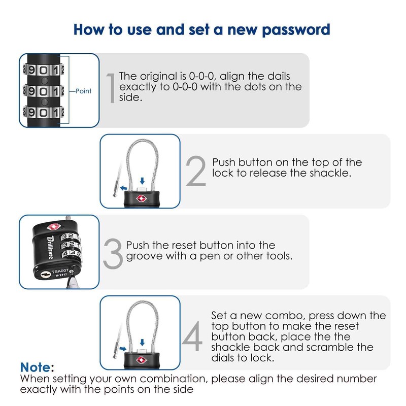 4 Pack TSA Approved Luggage Locks, Combination Travel Cable Lock,