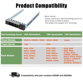 Hard Drive Tray Caddy DXD9H 0DXD9H SSD Caddy 2.5 Hard Drive Bracket Compatible with Dell PowerEdge R760 R7615 R7625 R660 R6615 R750 R650 R550 R450 R7415 R7425 R740 R640 R440 R340, 4 Pack
