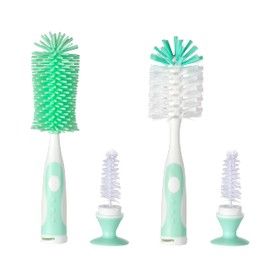 CHEMIMOSO Multifunctional Cleaning Brush, Baby Bottle Brush, Bottle Brush Cleaner (Rotate The Suction Cup to Obtain The Small Bristle Brushes) Set Z, Green, Silicone and Nylon Brush