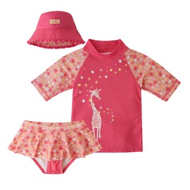 UV SKINZ UPF 50+ Girls' 3-Piece Swim Set (2T, Pink Giraffe)