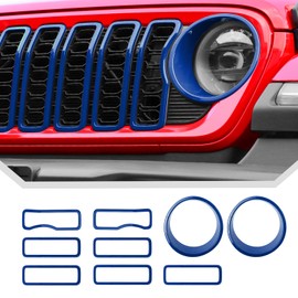 JeCar Grill Inserts for Jeep Wrangler JL JLU 2024+ Grill Covers & Headlight Covers Trim Kit Accessories (Red)