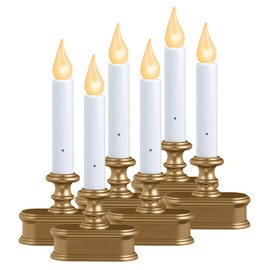 Xodus Innovations FPC1221B-6 Battery Operated LED Dusk to Dawn Window Candle with Amber Steady On or Flicker Flame, Gold/Brass Pack of 6
