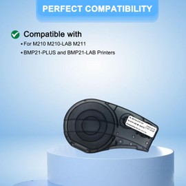Compatible for M21-187-C-342 Heat Shrink Tubing for Control and Electrical Panels, Wire Harness, Black on White-for M210, M210-LAB, M211, BMP21-PLUS and BMP21-LAB Printers, 335" W 7' L