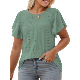 Plus Size Womens Summer Tops 2024 Oversized Short Sleeve Tee Casual Tunics Light Green 5XL