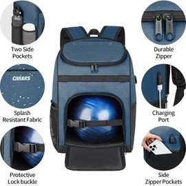 Ciihars Bowling Backpack, Single Bowling Ball Bag with Shoe Bag Up to Size 16 & Protective Foam Padded, Accessories Gifts, Bag with Padded Ball Holder(BLUE)
