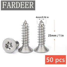 FarDeer Stainless Steel Flat Head Self-Tapping Screws M4/M5 Security Sheet Metal Screws Torx Sheet Metal Screws Security Silver Screws Anti-Theft Tamper Proof. (M4*25mm * 50pcs)