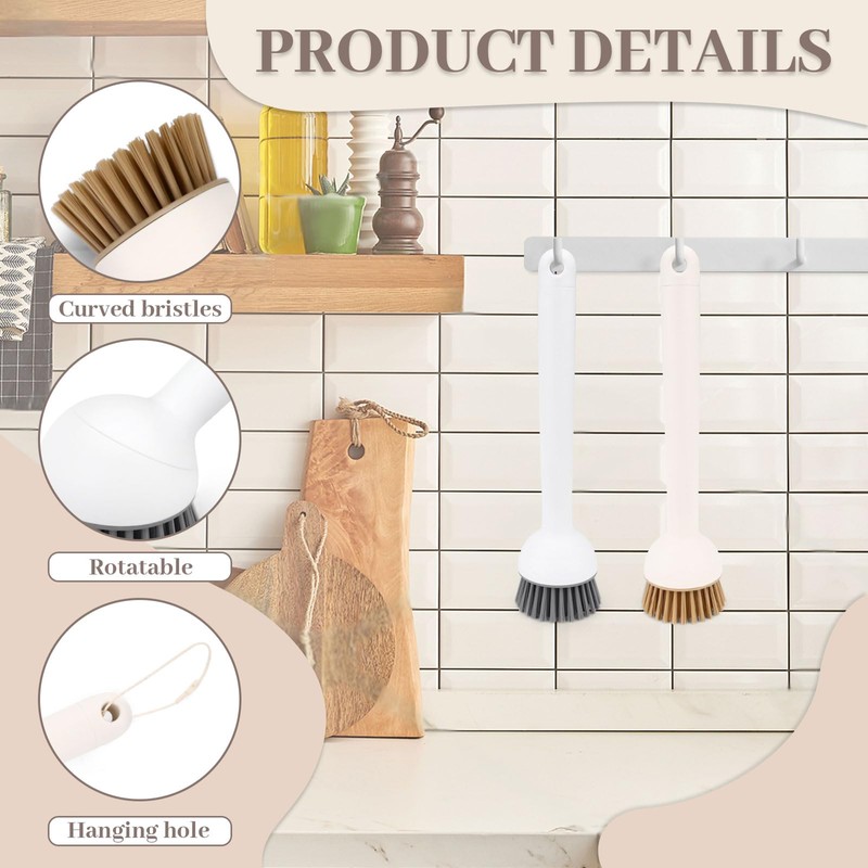 Diakey 2 Pack Dish Brush with Adjustable Angle Handle, Stiff