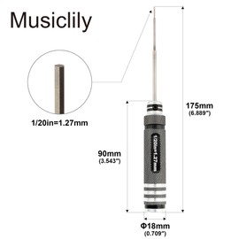 Musiclily Pro High Speed Steel 1/20 Inch (1.27mm) Hex Screwdriver Hex Key Wrench for Guitar Bass Bridge Saddles or Knobs Adjustment