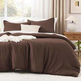 Litanika Brown Comforter Set Full Size, 3 Pieces Lightweight Solid Bedding Comforter Set, All Season Fluffy Bed Set (79x90In Comforter & 2 Pillowcases)