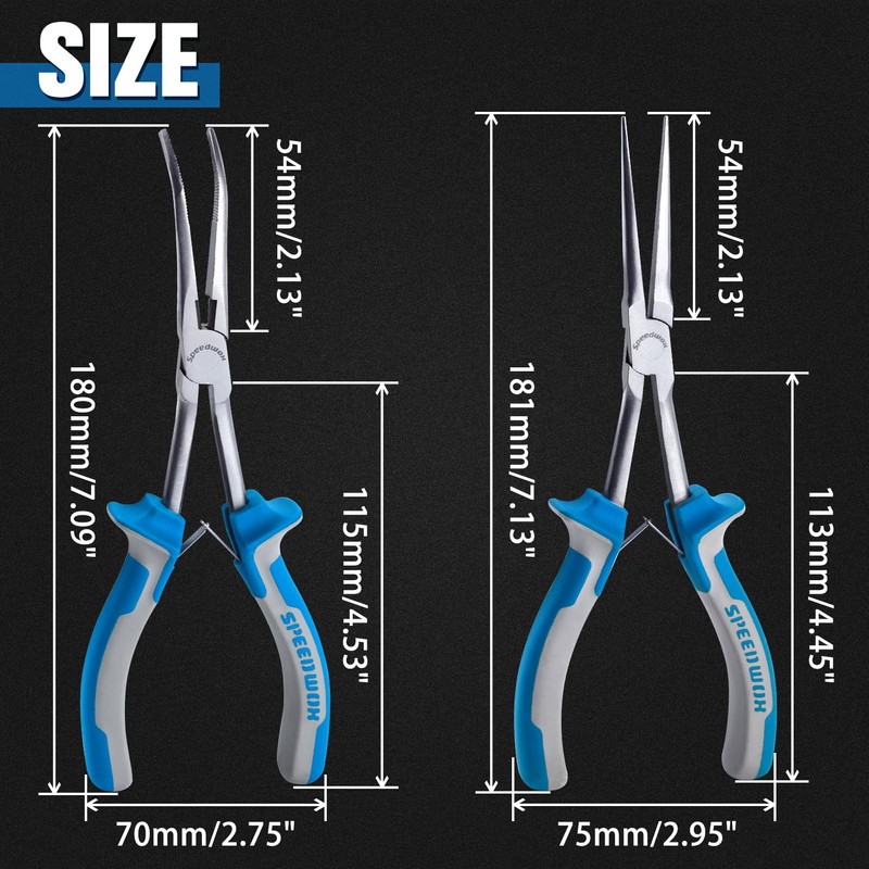 SPEEDWOX 2PCS Long Reach Needle Nose Pliers Set Long Nose