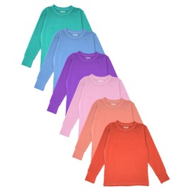 Snoozzz'n Girls/Boys/Toddler 6 Pack Athletic Performance Long Sleeve Undershirt Tops/Base Layer Cotton Stretch Shirts (6 Pack-Coral/Tomato/Soft Blue/Ultraviolet/Arcadia Green/PinkLavender, 7-8)