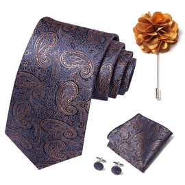 joy alice Ties Set Men Mixed Color Necktie Handkerchief Cufflinks Brooch 3.15 Formal (Brown)