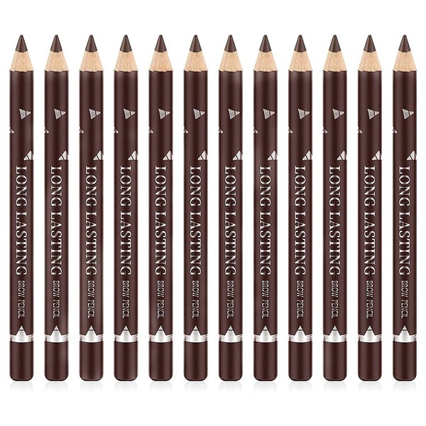 Go Ho 12 PCS Dark Brown Eyebrow Eyeliner Pencil Set,Waterproof Eye Brow Pencil,Long-lasting Nice Color Eye Brow Gel Pen Makeup Brow Tint Pencils（Dark Brown）