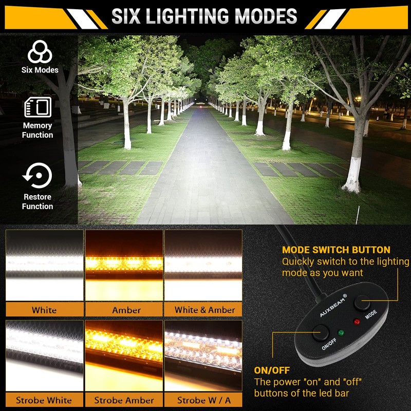 Auxbeam 7 Inch LED Light Bar, 300W 6 Modes Amber