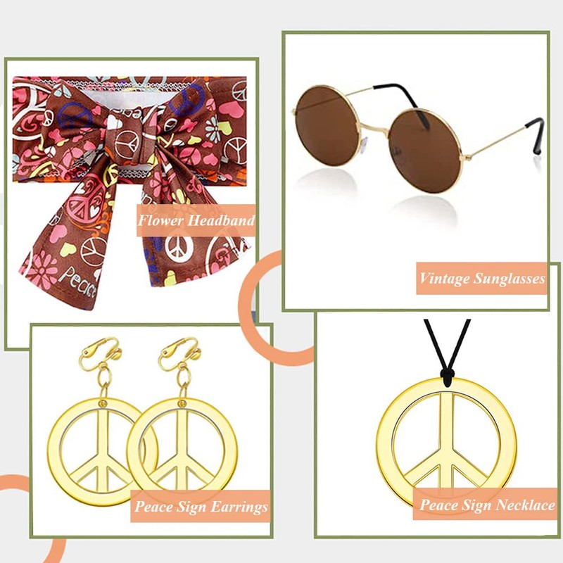 YADODO Hippie Kostüm Damen Hose Set Hippie Schlaghose Damen Hippie