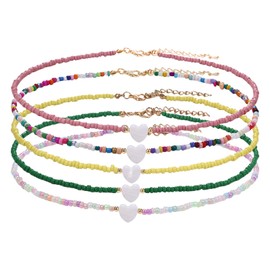 JewelryWe Boho Choker Necklace with Pearls Colourful Rainbow Pearl Necklace Adjustable Choker Chain Summer Beach Necklace Bohemian Hawaiian Style Jewellery Y2K Gift for Women Teenager Girls, Acrylic