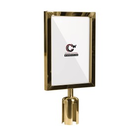 Crowd Control Warehouse Stanchion Post Top Sign Frame, 8.5 x 11 Inch Vertical Polished Brass Steel