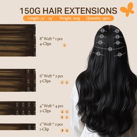 DOORES Clip in Hair Extensions Real Human Hair, Balayage Dark Brown to Chestnut Brown 18 Inch 9pcs 150g, Remy Hair Extensions Clip in Human Hair Human Hair Extensions Clip ins Straight Hair Extensions