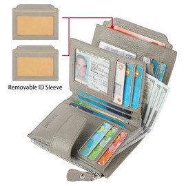 Lavemi Small Compact Women Wallet RFID Blocking Genuine Leather Bifold Purse with ID Windows, Pebbled Gray, One Size