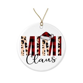 HTDesigns Leopard Mimi Claus Christmas Ornament - Red Buffalo Plaid Christmas Ornament for Mimi - Christmas Family Ornament Printed on Both Sides