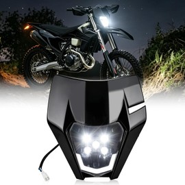 CHANGCHENG Dirt Bike Headlight,24W 1800lm LED Motorcycle Front Light Headlight Kit Universal for Most 50-525cc Enduro Dirt Pit Bikes like 300 XC/DRZ400/250 SXF/450 EXC SX/YZ450/KLX230R/EGL 350-Black
