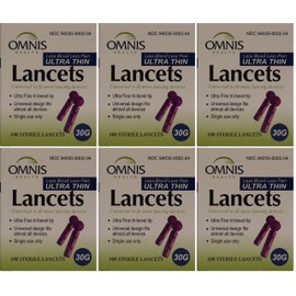 Omnis Ultra Thin Universal Fit Sterile Lancets 30 Gauge 100 Lancets per Box Pack of 6 Total 600 Lancets