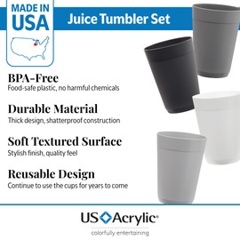 US Acrylic Newport 10 ounce Unbreakable Plastic Stackable Juice Tumblers in Grey Stone | Set of 12 Drinking Cups | Reusable, BPA-free, Made in the USA, Top-rack Dishwasher and Microwave Safe