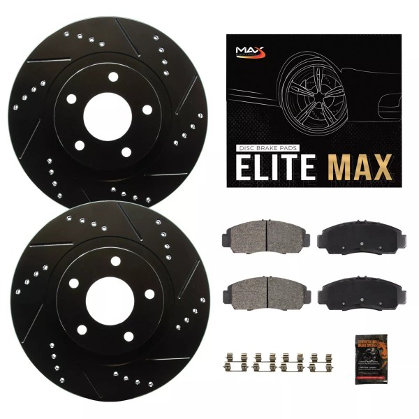 Max Advanced Brakes Front Drilled Slotted Rotors + Pads for