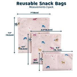 Tiny Twinkle 3 Pack Reusable Snack Bags - Machine Washable, PFAS, PVC, BPA, Phthalate-Free Reusable Baby and Toddler Food Safe Snack Bags (Unicorn)