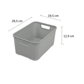 BranQ Home Essential Universal Multifunctional Basket in Rattan Design, Size S 7L, BPA-Free Plastic PP, Light Grey, 28.5 x 19.5 x 12.9 cm