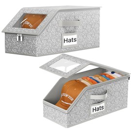 2 Pack Hat Organizer Box for Women & Men, Foldable Clear Hat Storage with Dustproof Lid, Hat Holder for Closet, Hat Storage for Baseball Caps , Cowboy Hats, Each Holds 14 Hats，Store up to 28 Hats