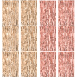 Tinsel Curtain, Pack of 12 Glitter Curtains, Party Curtains, Streamers Fringe for Birthday Decoration, Party Decoration, Engagement, Wedding, Christmas, New Year Decoration (Champagne Gold + Rose