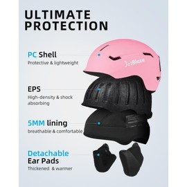 JetBlaze Ski Helmet Mens Women Universal Ski Helmet Snow Sports Helmet with Vents PC Shell EPS Core for Skiing Snowboard Snow Helmet for Adults Pink Size M