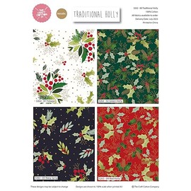 Christmas Traditional Holly Cotton Fat Quarter Bundle of 4 Quilting Fabrics.
