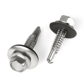 Lakada Plumber Screws with Sealing Washer, 120 Pieces, 4.8 x 16 mm, Stainless Steel Tapping Screws, Trapezoidal Sheet Metal Screws, Self-Drilling Screws