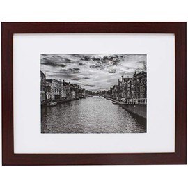 9x12 Dark Cherry Gallery Picture Frame with 6x8 Mat - Wide Molding - Includes Both Attached Hanging Hardware and Desktop Easel - Display Pictures 9x12 or 6x8 Inches - Family Photo Frames