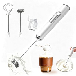 Milk Frother Handheld, Rechargeable Coffee Frother Wand with 2 Stainless Whisks 3 Speeds, Drink Mixer, Electric Foam Maker, Hand Mixer for Lattes, Cappuccino, Matcha, Egg,