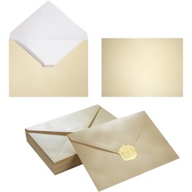 50 Pieces Shiny Envelopes with Gold Stickers for Wedding Invitation Cards, Graduation, Baby Shower, Greeting Cards (Cream Color, A4, 4x6)